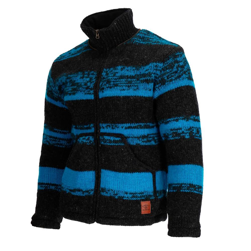 Kunst Und Magie Unisex Strickjacke Goa Wolle Bunte Jacke Fleecefutter Hochkragen Abnehmbarer Kapuze Winterjacke