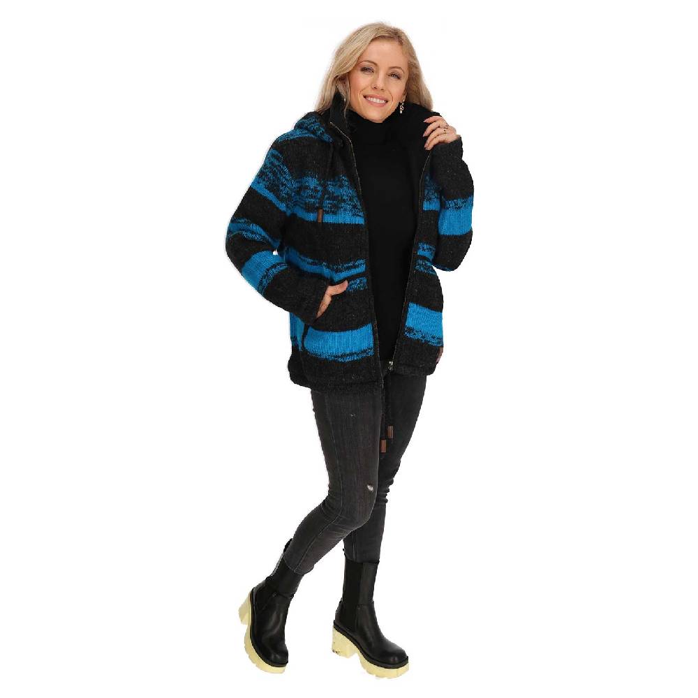 Kunst Und Magie Unisex Strickjacke Goa Wolle Bunte Jacke Fleecefutter Hochkragen Abnehmbarer Kapuze Winterjacke