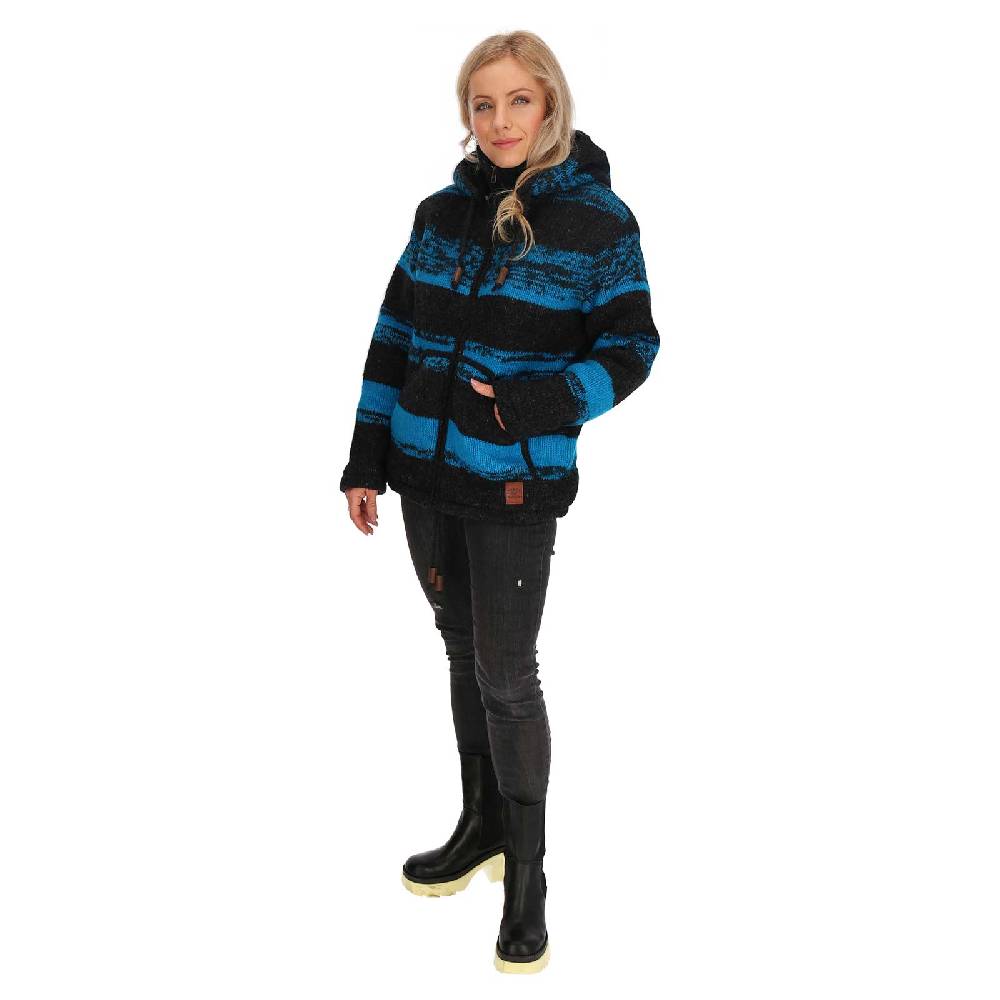 Kunst Und Magie Unisex Strickjacke Goa Wolle Bunte Jacke Fleecefutter Hochkragen Abnehmbarer Kapuze Winterjacke