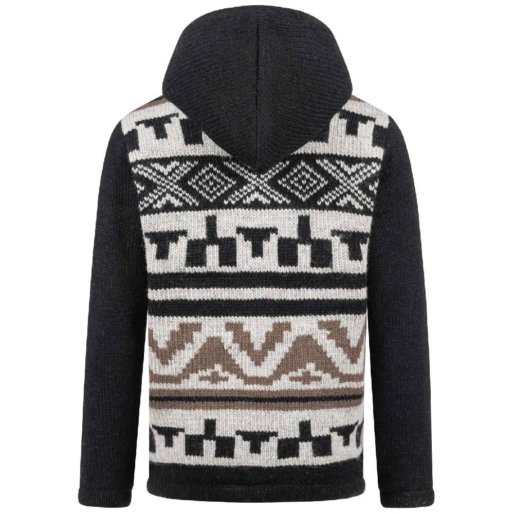 Kunst Und Magie Unisex Strickjacke Goa Wolle Bunte Patchwork Jacke Fleecefutter Hochkragen Abnehmbarer Kapuze