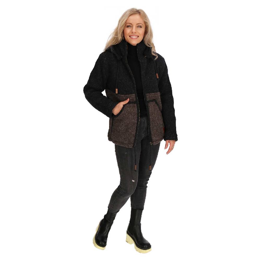 Kunst Und Magie Unisex Strickjacke Goa Wolle Bunte Patchwork Jacke Fleecefutter Hochkragen Abnehmbarer Kapuze