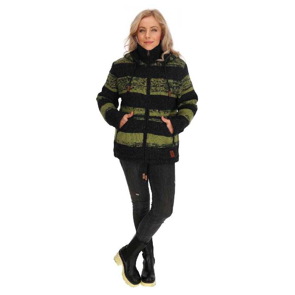 Kunst Und Magie Unisex Strickjacke Goa Wolle Bunte Patchwork Jacke Fleecefutter Hochkragen Abnehmbarer Kapuze