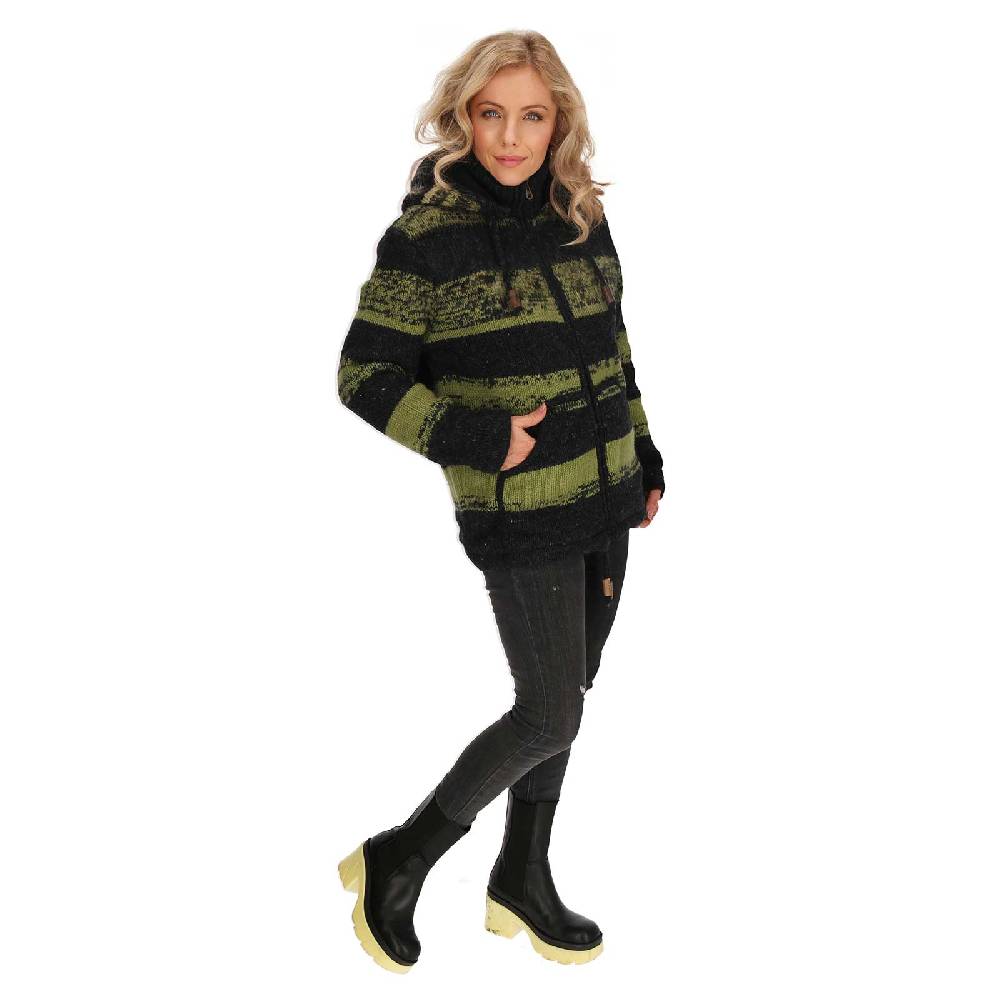 Kunst Und Magie Unisex Strickjacke Goa Wolle Bunte Patchwork Jacke Fleecefutter Hochkragen Abnehmbarer Kapuze