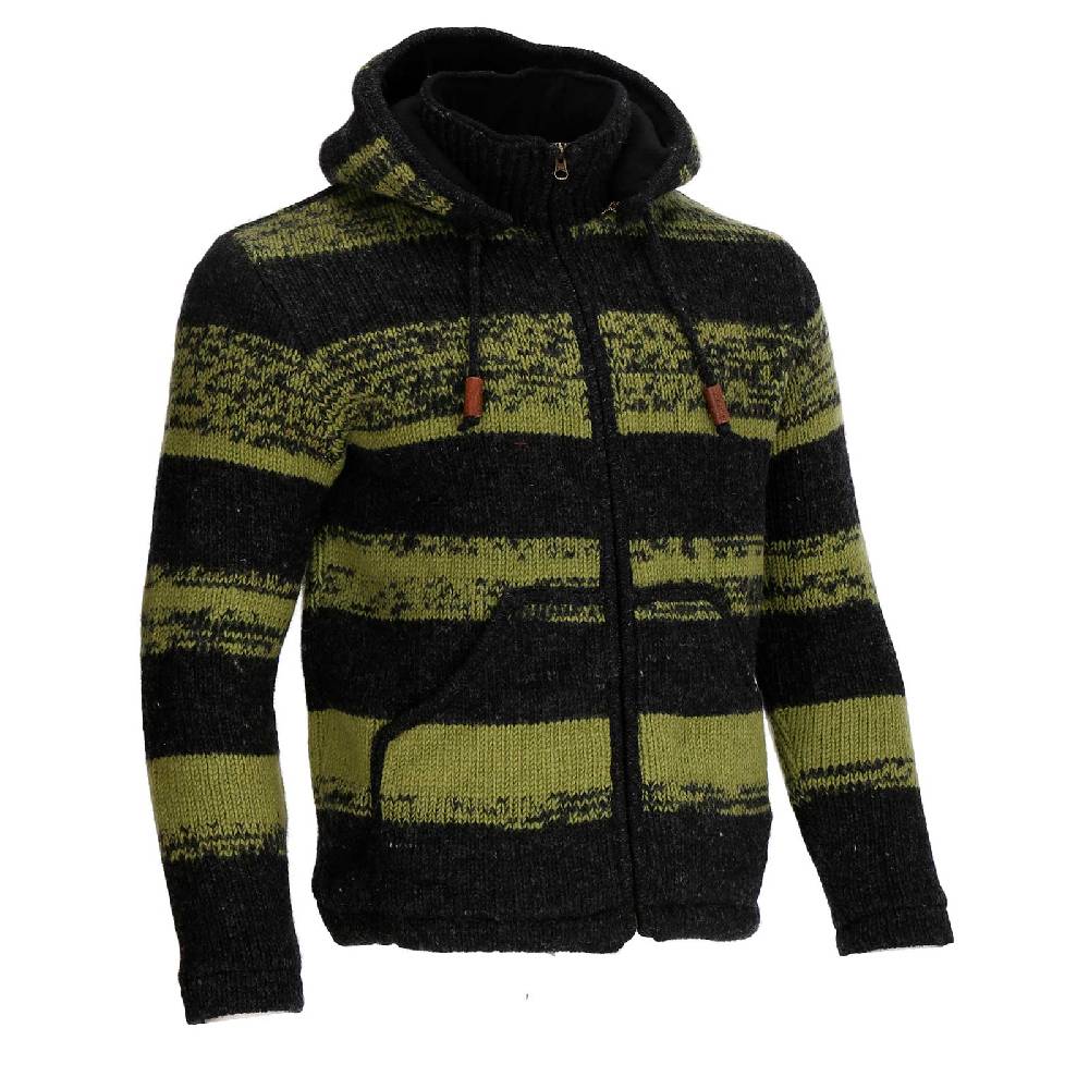 Kunst Und Magie Unisex Strickjacke Goa Wolle Bunte Patchwork Jacke Fleecefutter Hochkragen abnehmbarer Kapuze