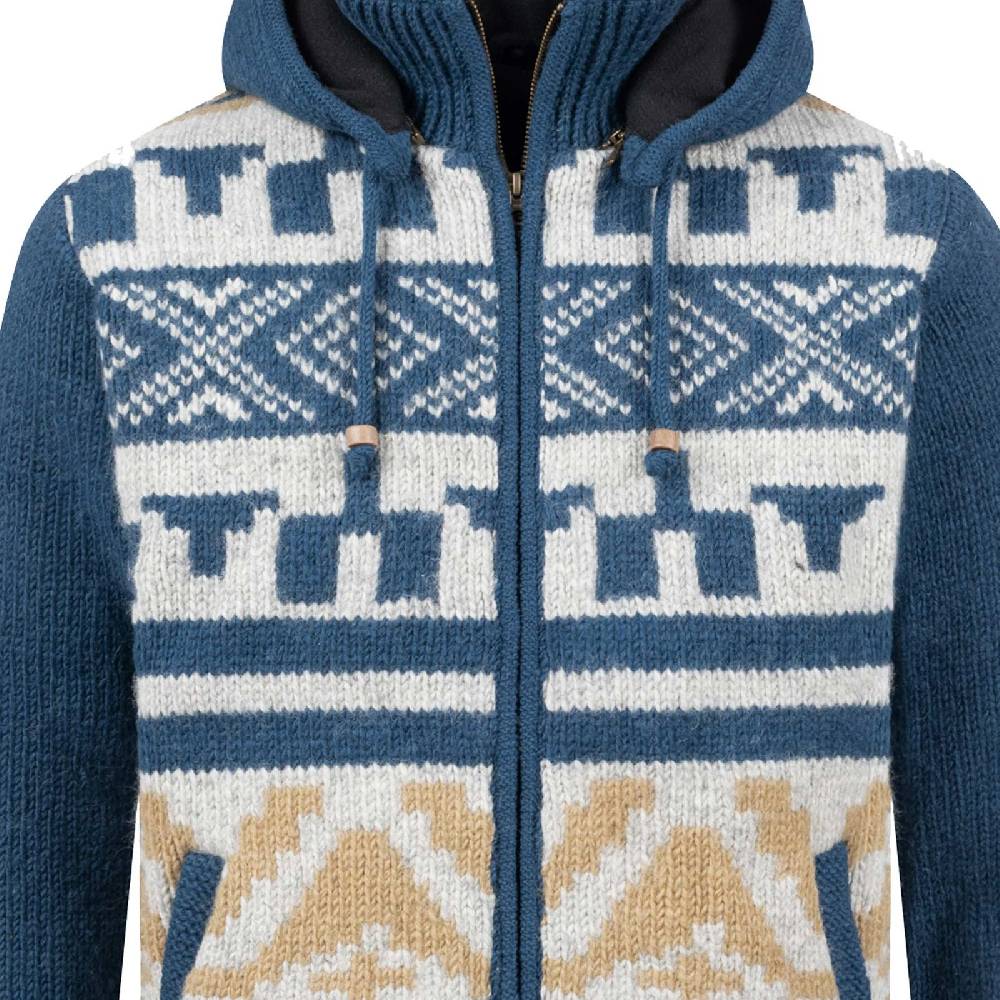 Kunst Und Magie Unisex Strickjacke Goa Wolle Jacke Fleecefutter Hochkragen Winterjacke Kapuze Aztekenmuster