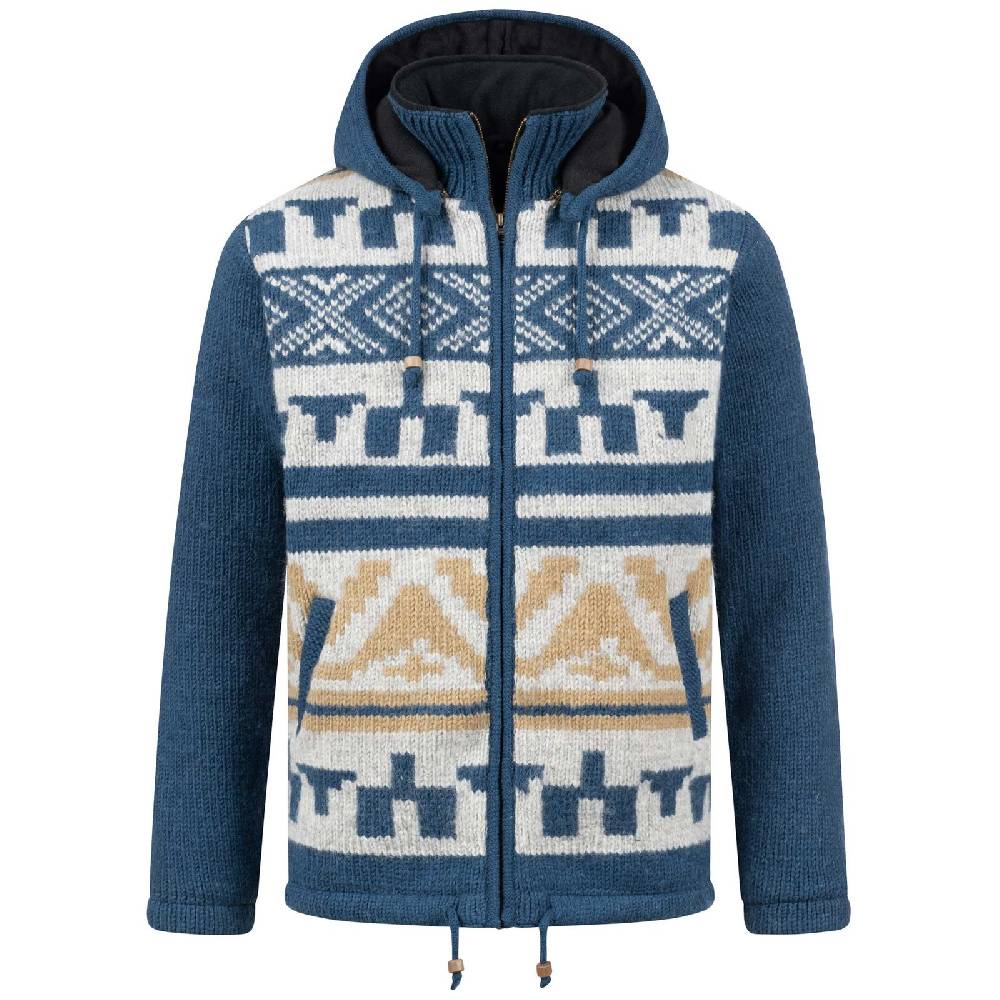 Kunst Und Magie Unisex Strickjacke Goa Wolle Jacke Fleecefutter Hochkragen Winterjacke Kapuze Aztekenmuster