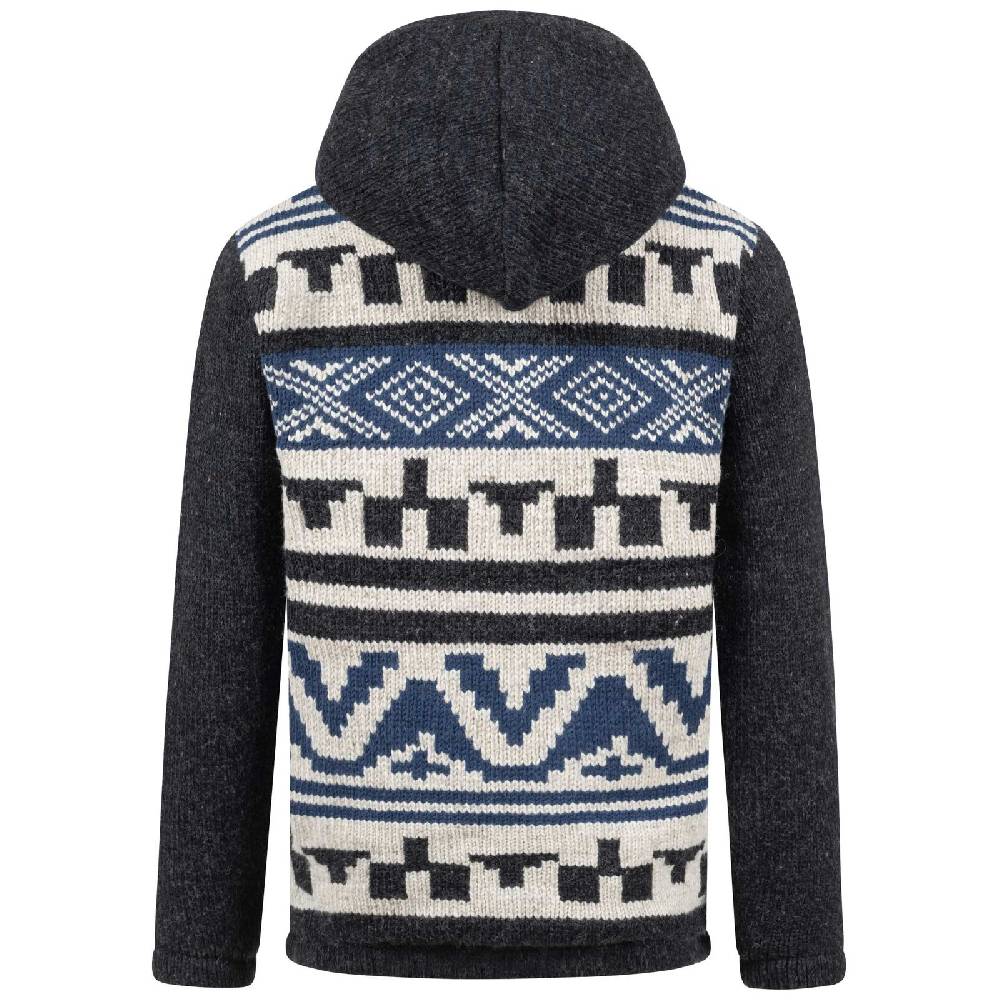 Kunst Und Magie Unisex Strickjacke Goa Wolle Winter Jacke Atzteken Muster Fleecefutter Hochkragen Abnehmbarer Kapuze