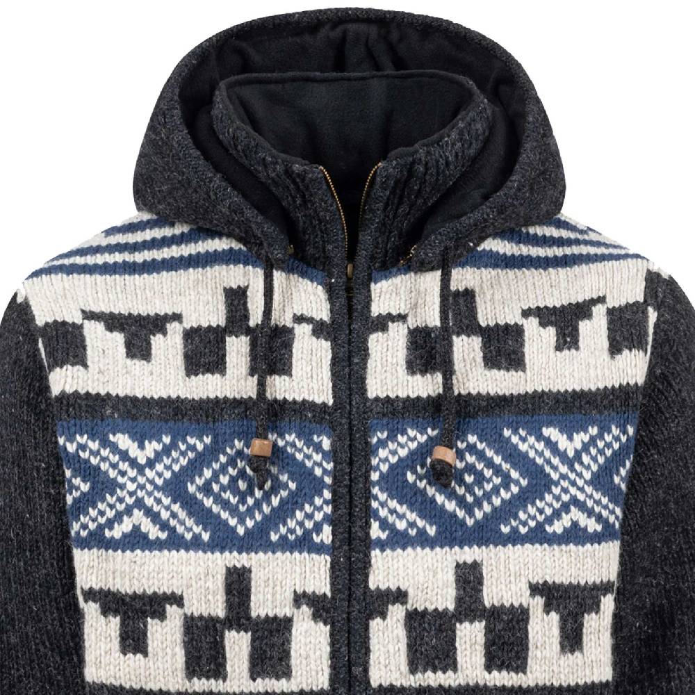 Kunst Und Magie Unisex Strickjacke Goa Wolle Winter Jacke Atzteken Muster Fleecefutter Hochkragen Abnehmbarer Kapuze