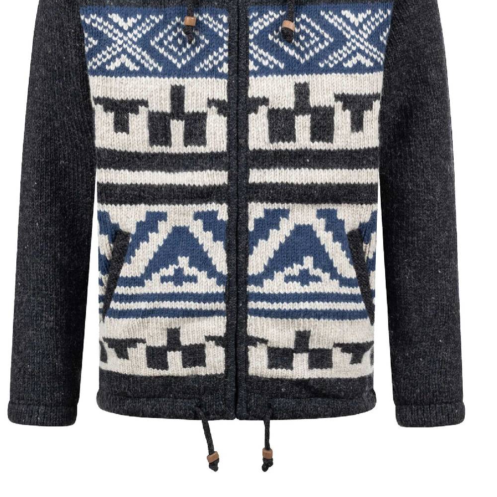 Kunst Und Magie Unisex Strickjacke Goa Wolle Winter Jacke Atzteken Muster Fleecefutter Hochkragen Abnehmbarer Kapuze
