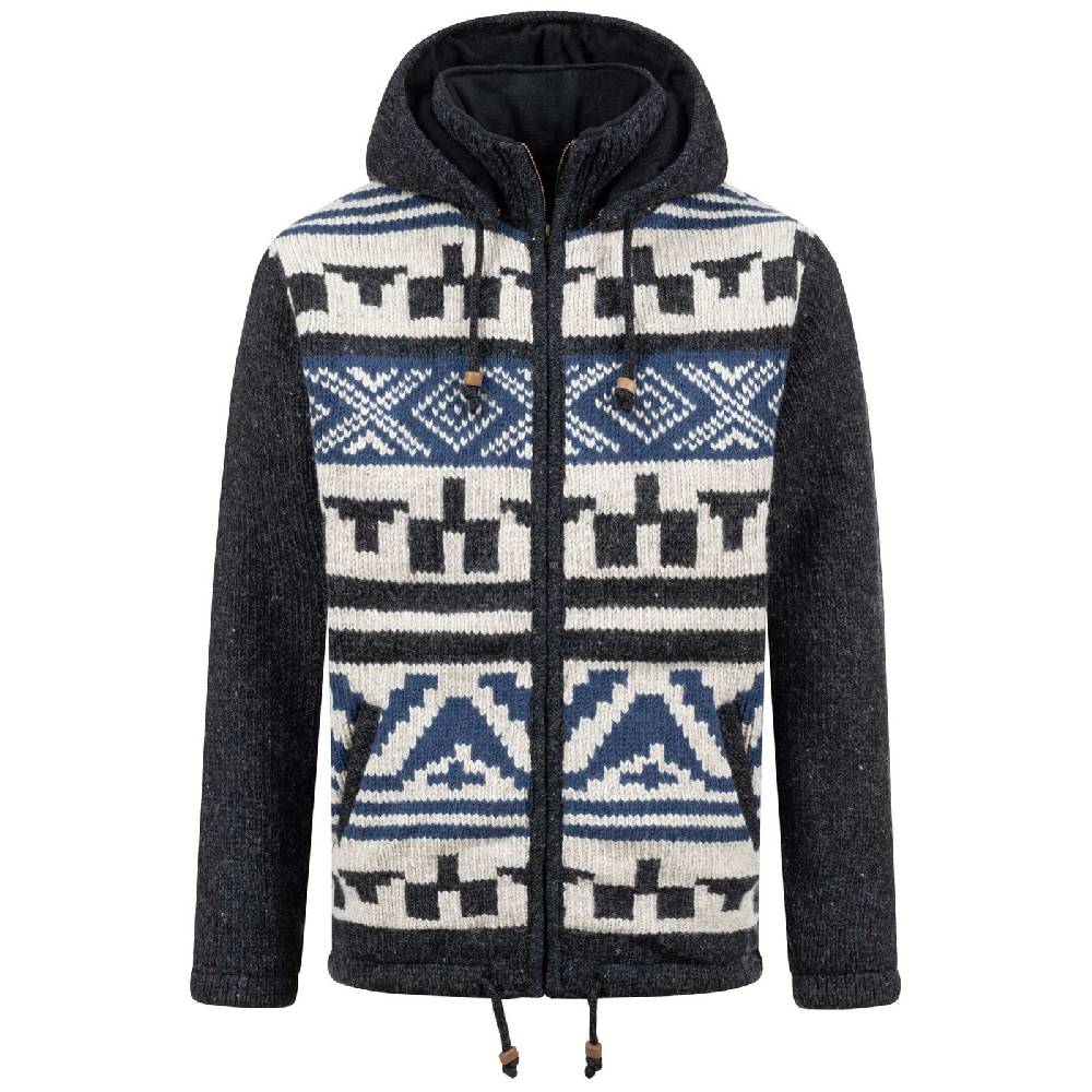 Kunst Und Magie Unisex Strickjacke Goa Wolle Winter Jacke Atzteken Muster Fleecefutter Hochkragen abnehmbarer Kapuze
