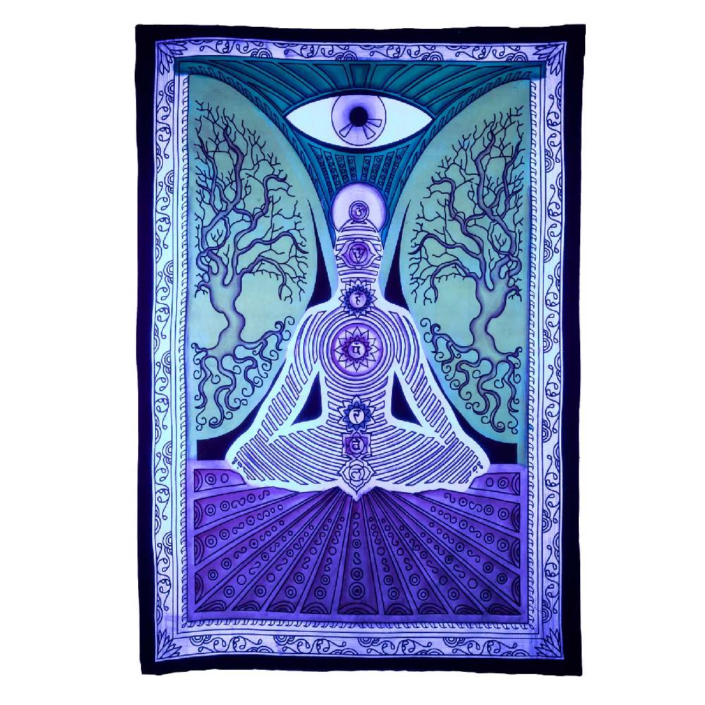 Kunst Und Magie UV Tuch Chakra Meditation Tagesdecke Wandbehang Deko Yoga Schwarzlicht Ca. 200 X 135 Cm