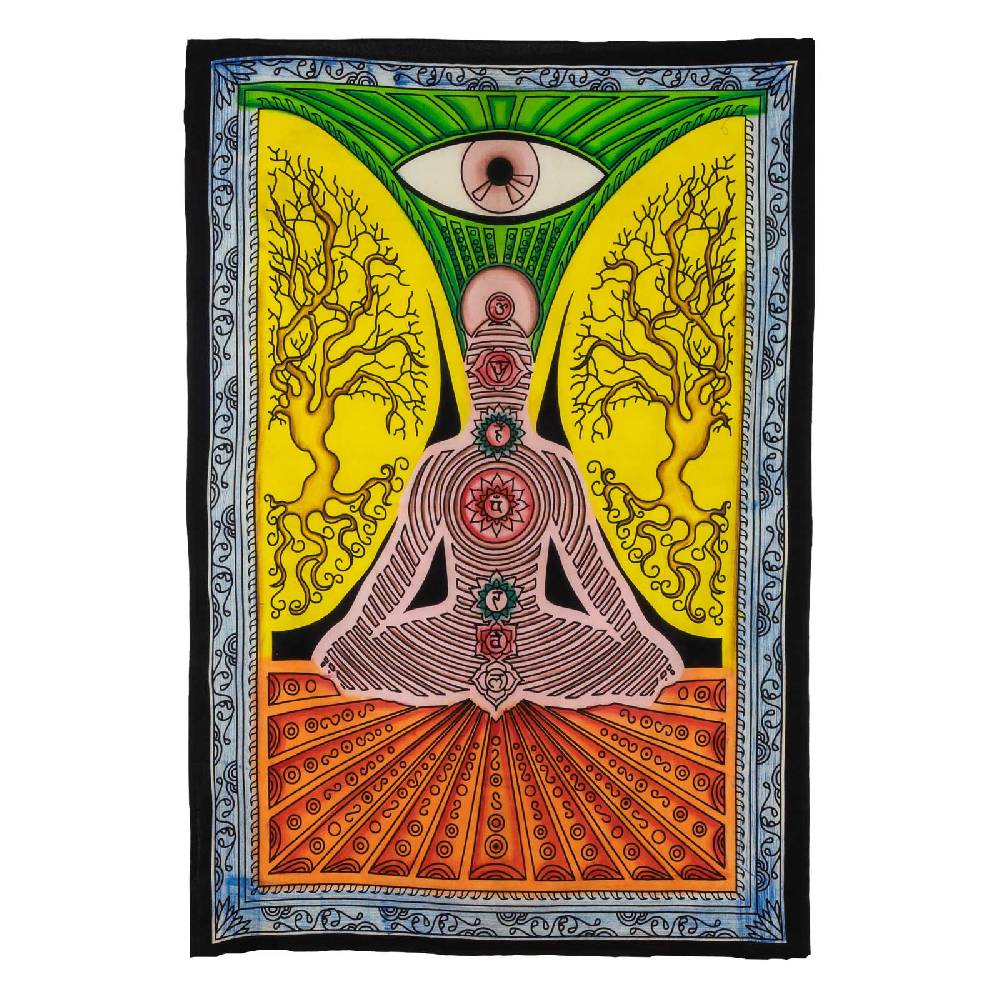 Kunst Und Magie UV Tuch Chakra Meditation Tagesdecke Wandbehang Deko Yoga Schwarzlicht Ca. 200 X 135 Cm