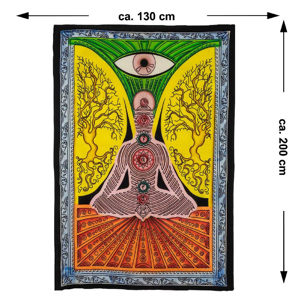 Kunst Und Magie UV Tuch Chakra Meditation Tagesdecke Wandbehang Deko Yoga Schwarzlicht Ca. 200 X 135 Cm