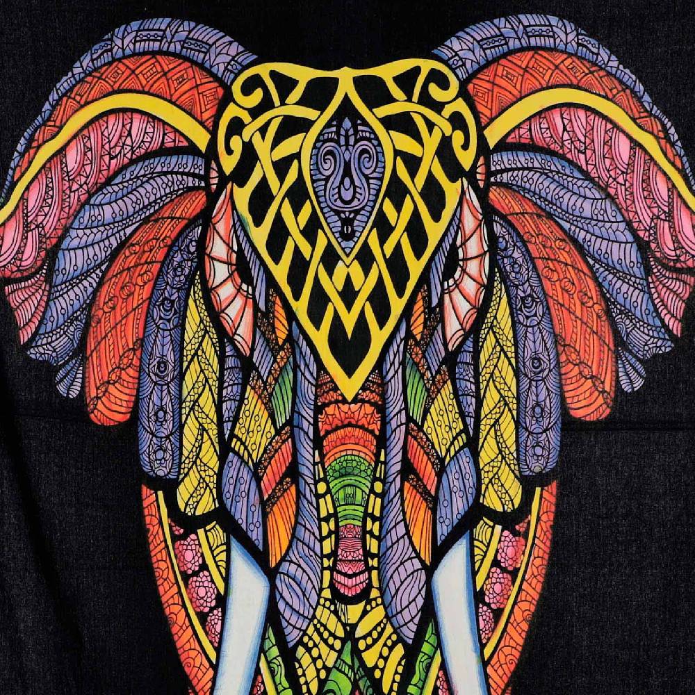 Kunst Und Magie UV Tuch Elefant Tagesdecke Wandbehang Deko UV Aktiv Ca. 200 X 135 Cm