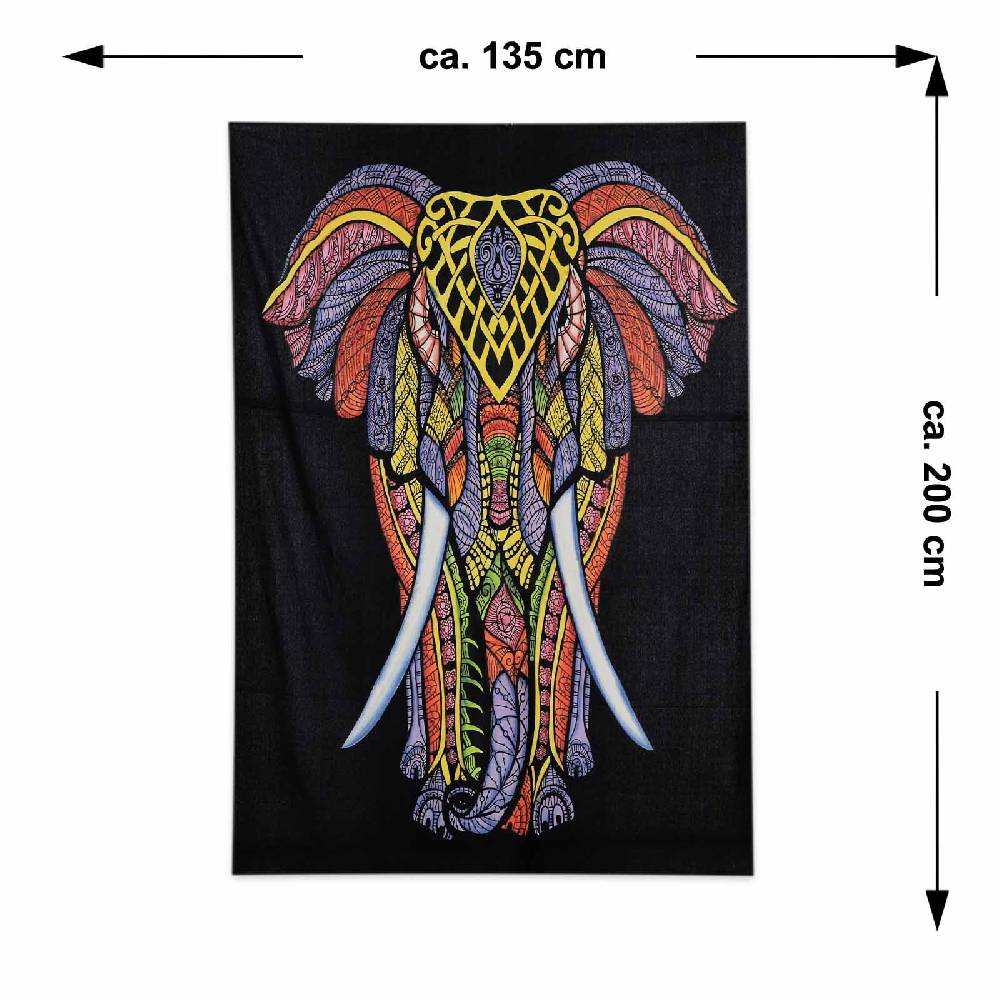 Kunst Und Magie UV Tuch Elefant Tagesdecke Wandbehang Deko UV Aktiv Ca. 200 X 135 Cm