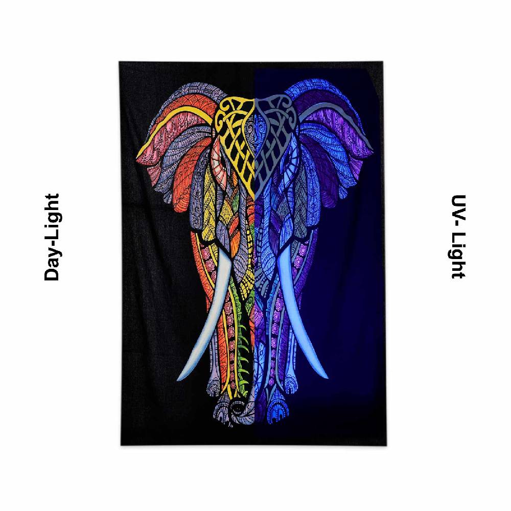 Kunst Und Magie UV Tuch Elefant Tagesdecke Wandbehang Deko UV Aktiv Ca. 200 X 135 Cm
