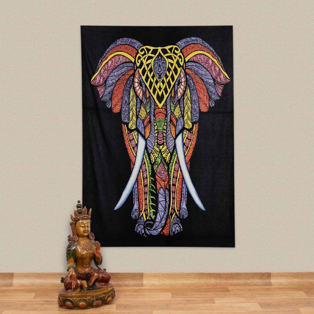 Kunst Und Magie UV Tuch Elefant Tagesdecke Wandbehang Deko UV Aktiv ca. 200 x 135 cm