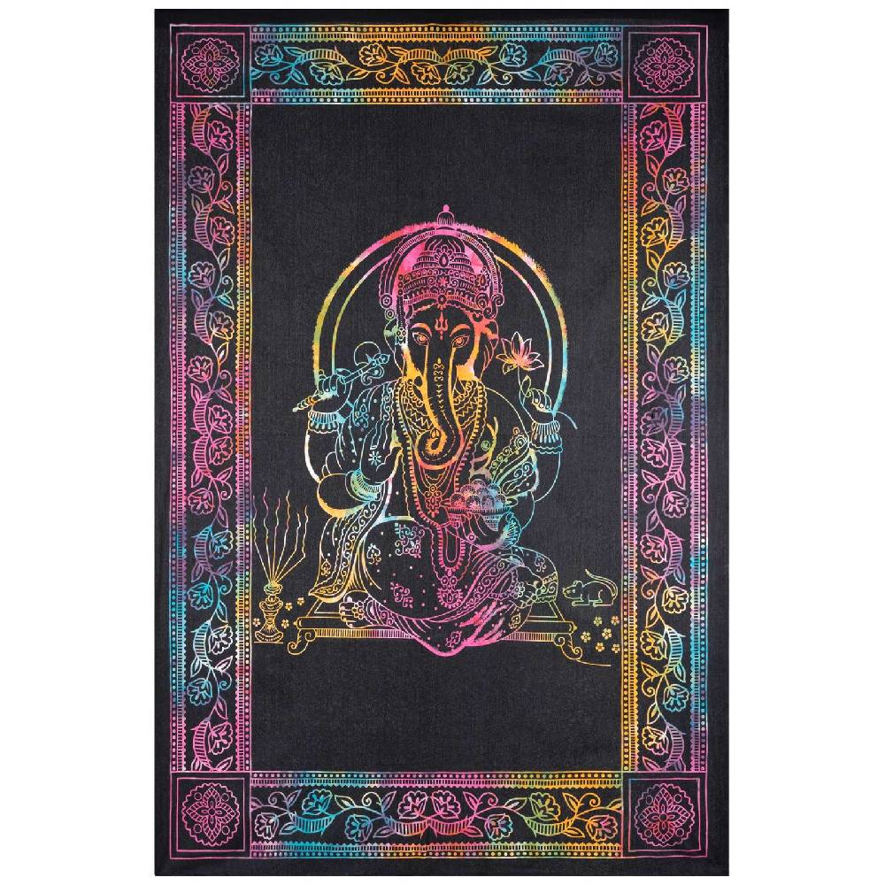 Kunst Und Magie UV Tuch Ganesha Tagesdecke Wandbehang Deko Meditation UV Schwarzlicht Ca. 200 X 135 Cm