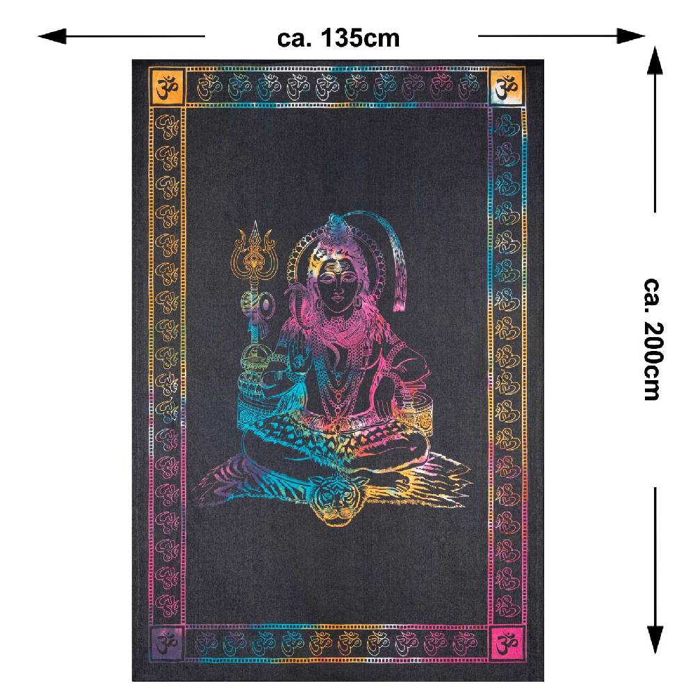 Kunst Und Magie UV Tuch Shiva Tagesdecke Wandbehang Deko Meditation UV Schwarzlicht Ca. 200 X 135 Cm