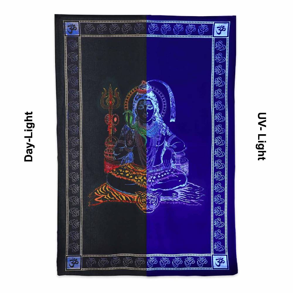 Kunst Und Magie UV Tuch Shiva Tagesdecke Wandbehang Deko Meditation UV Schwarzlicht Ca. 200 X 135 Cm