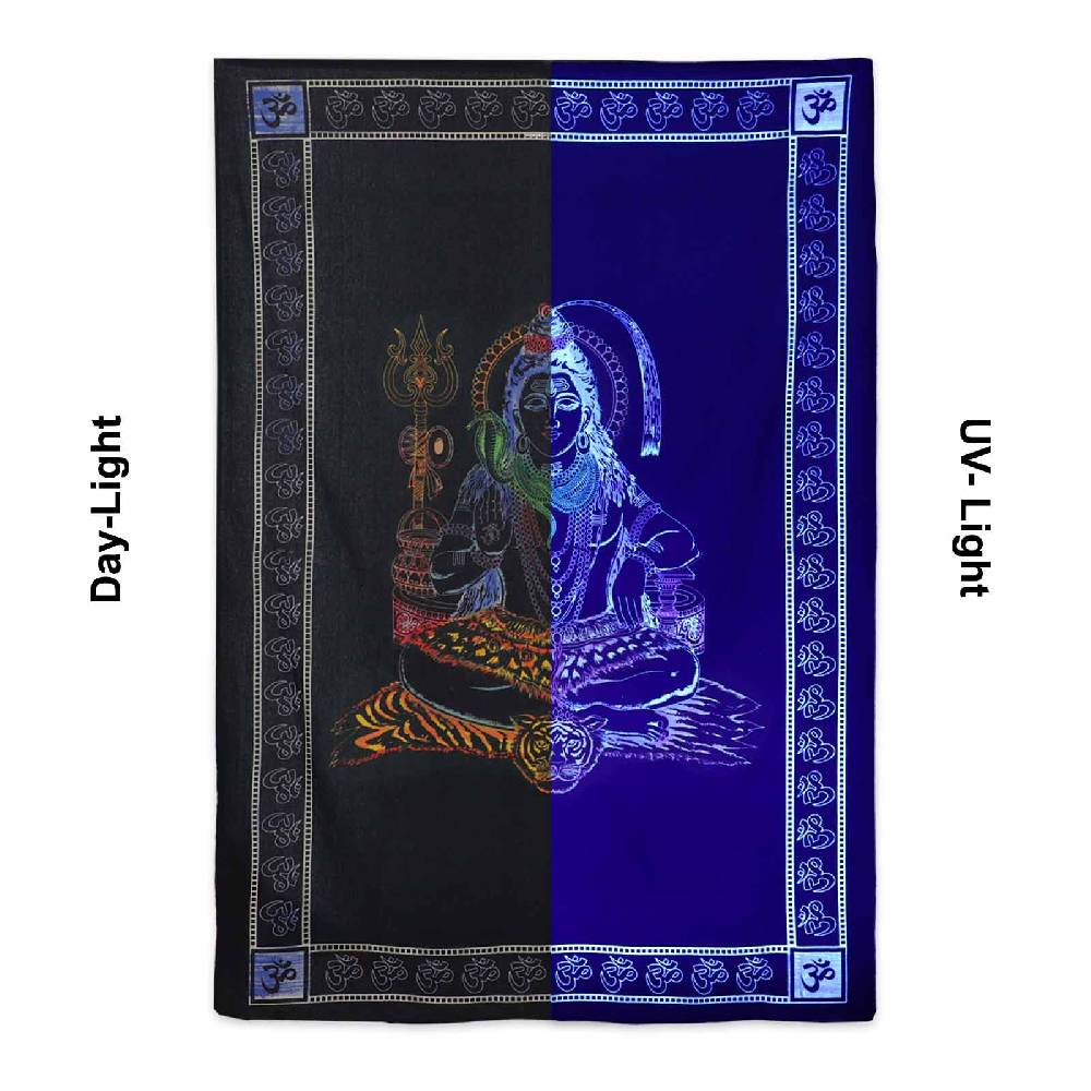 Kunst Und Magie UV Tuch Shiva Tagesdecke Wandbehang Deko Meditation UV Schwarzlicht Ca. 200 X 135 Cm