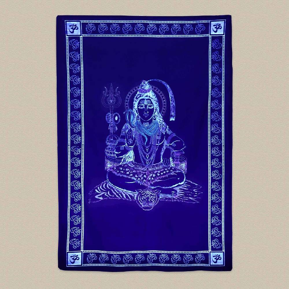 Kunst Und Magie UV Tuch Shiva Tagesdecke Wandbehang Deko Meditation UV Schwarzlicht Ca. 200 X 135 Cm