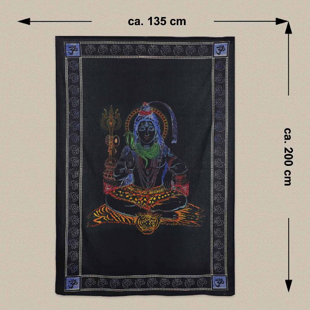 Kunst Und Magie UV Tuch Shiva Tagesdecke Wandbehang Deko Meditation UV Schwarzlicht Ca. 200 X 135 Cm