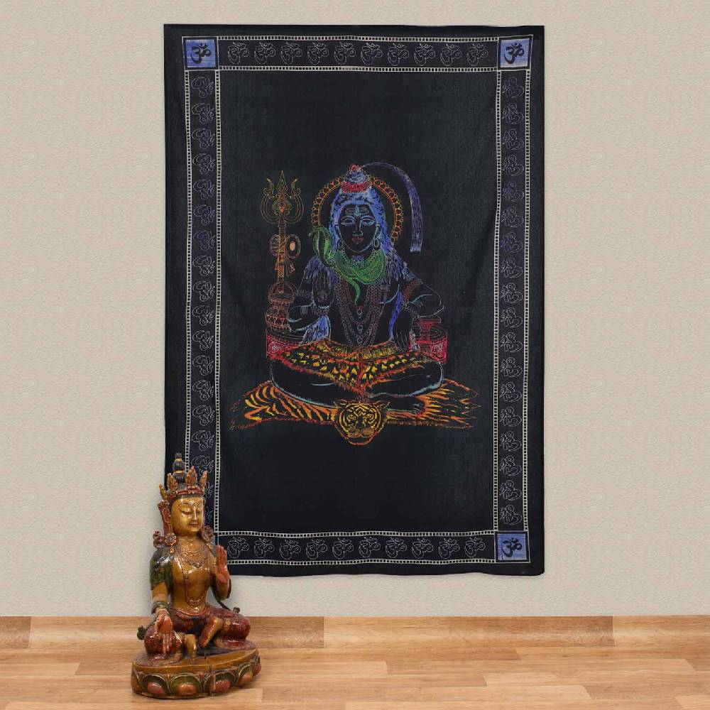 Kunst Und Magie UV Tuch Shiva Tagesdecke Wandbehang Deko Meditation UV Schwarzlicht ca. 200 x 135 cm
