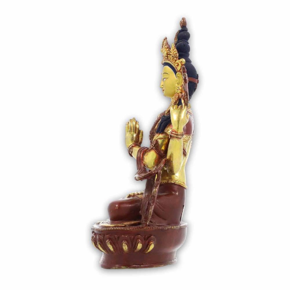 Kunst Und Magie Vierarmiger Avalokiteshvara Chenresig Statue Skulptur Sitzend Teilvergoldet Ca 23cm