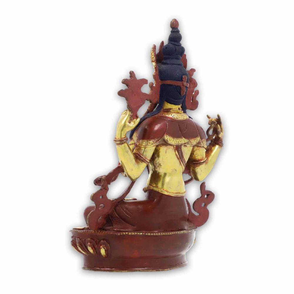 Kunst Und Magie Vierarmiger Avalokiteshvara Chenresig Statue Skulptur Sitzend Teilvergoldet Ca 23cm