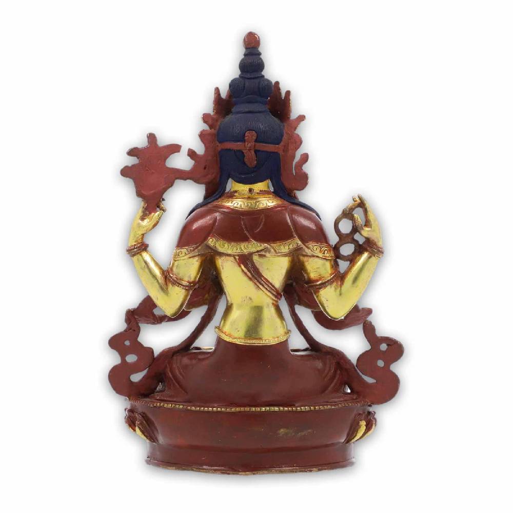 Kunst Und Magie Vierarmiger Avalokiteshvara Chenresig Statue Skulptur Sitzend Teilvergoldet Ca 23cm