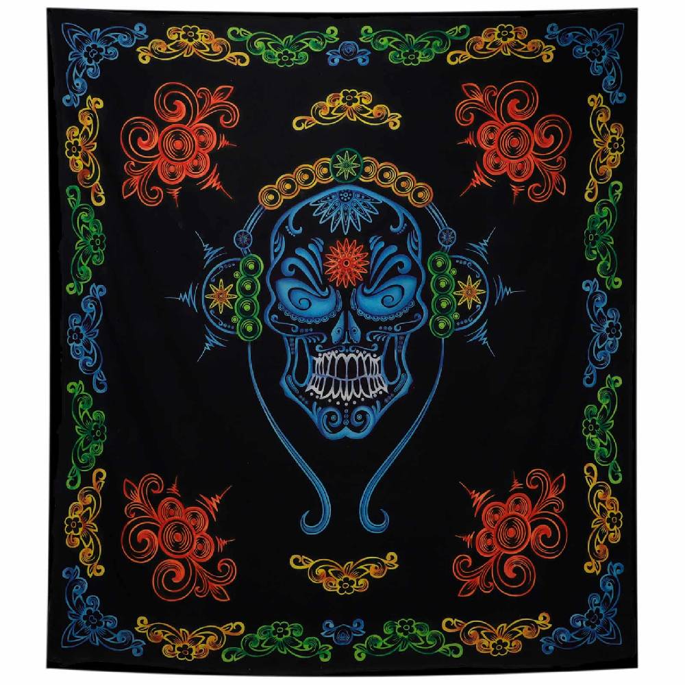 Kunst Und Magie Wandbehang Skull Totenschädel Dekotuch La Catrina Sugar Skull Totenkopf Ca. 205 X 225 Cm