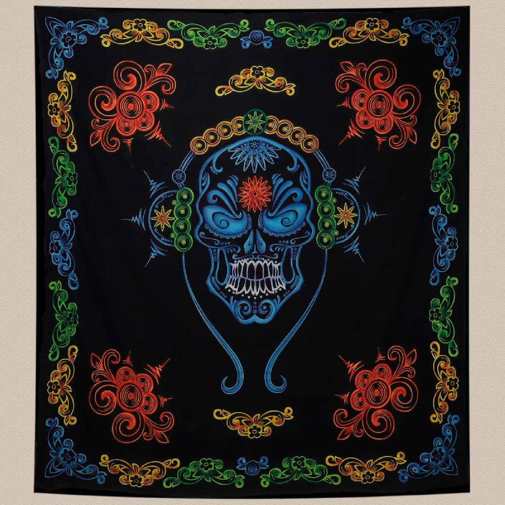 Kunst Und Magie Wandbehang Skull Totenschädel Dekotuch La Catrina Sugar Skull Totenkopf Ca. 205 X 225 Cm