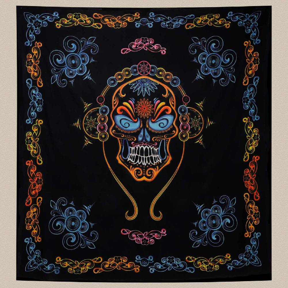 Kunst Und Magie Wandbehang Skull Totenschädel Dekotuch La Catrina Sugar Skull Totenkopf Ca. 205 X 225 Cm