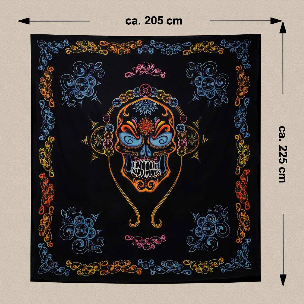 Kunst Und Magie Wandbehang Skull Totenschädel Dekotuch La Catrina Sugar Skull Totenkopf Ca. 205 X 225 Cm