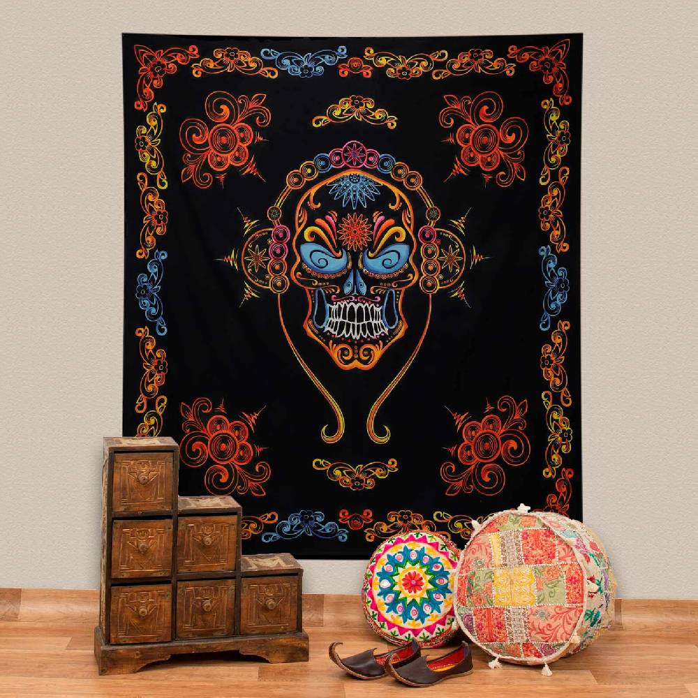 Kunst Und Magie Wandbehang Skull Totenschädel Dekotuch La Catrina Sugar Skull Totenkopf ca. 205 x 225 cm
