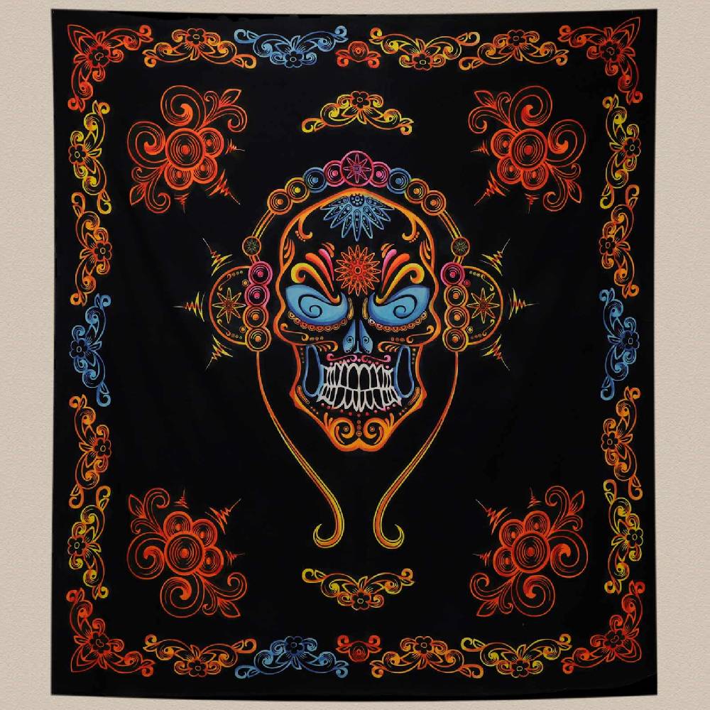 Kunst Und Magie Wandbehang Skull Totenschädel Dekotuch La Catrina Sugar Skull Totenkopf Ca. 205 X 225 Cm