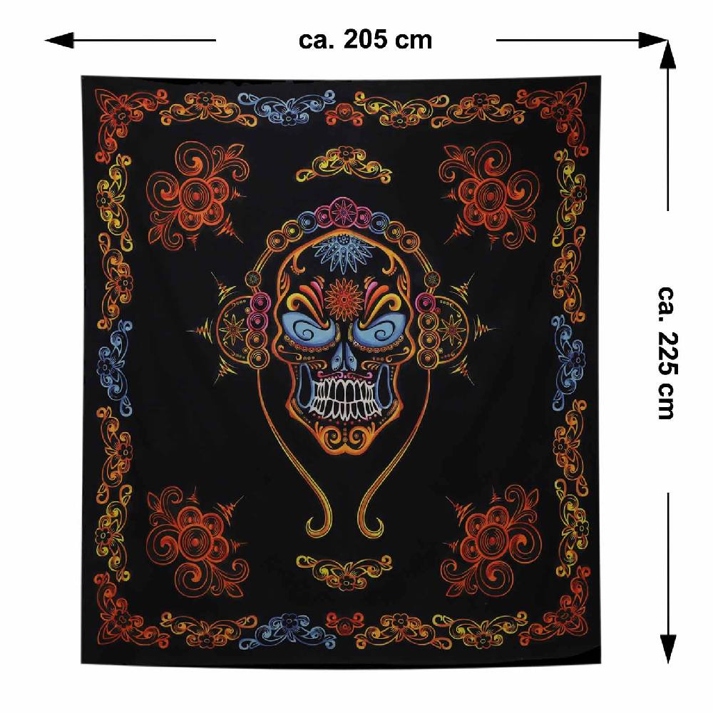 Kunst Und Magie Wandbehang Skull Totenschädel Dekotuch La Catrina Sugar Skull Totenkopf Ca. 205 X 225 Cm
