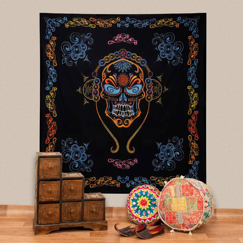 Kunst Und Magie Wandbehang Skull Totenschädel Dekotuch La Catrina Sugar Skull Totenkopf ca. 205 x 225 cm