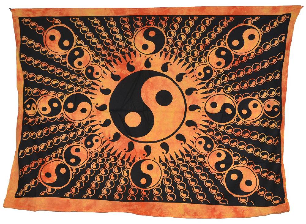 Kunst Und Magie Wandbehang Ying und Yang Tischdecke Tuch Indien ca. 200 x 140 cm