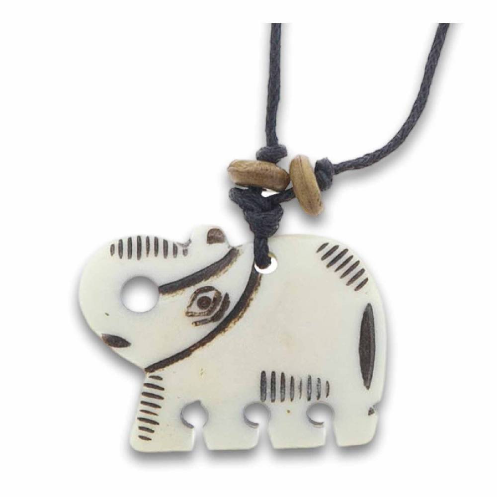 Kunst Und Magie Weiser Elefant Glücksbringer Amulett Anhänger Talisman Handgeschnitzt mit Textilband Halskette