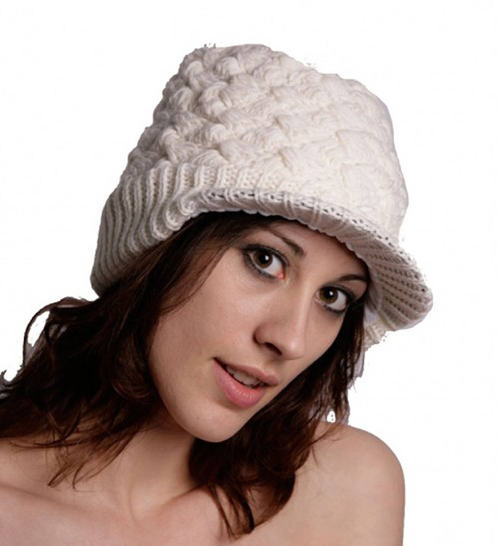 Kunst Und Magie Weiße Strick Schirmmütze Aus Wolle Mit Fleecefutter