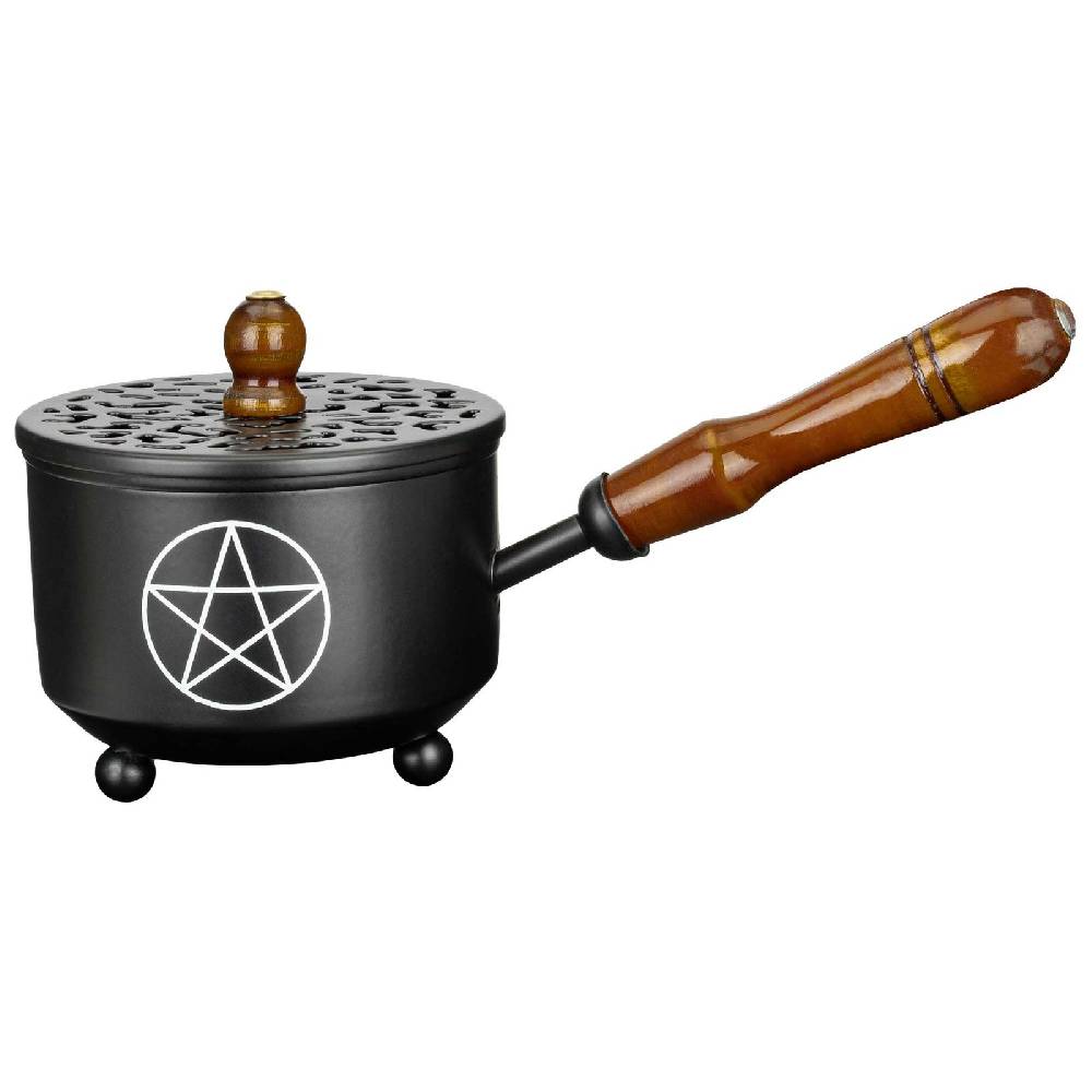 Kunst Und Magie Wicca Räucherpfanne Pentagramm Metall In Schwarz Räuchergefäß Weihrauch-Aromatherapie-Brenner