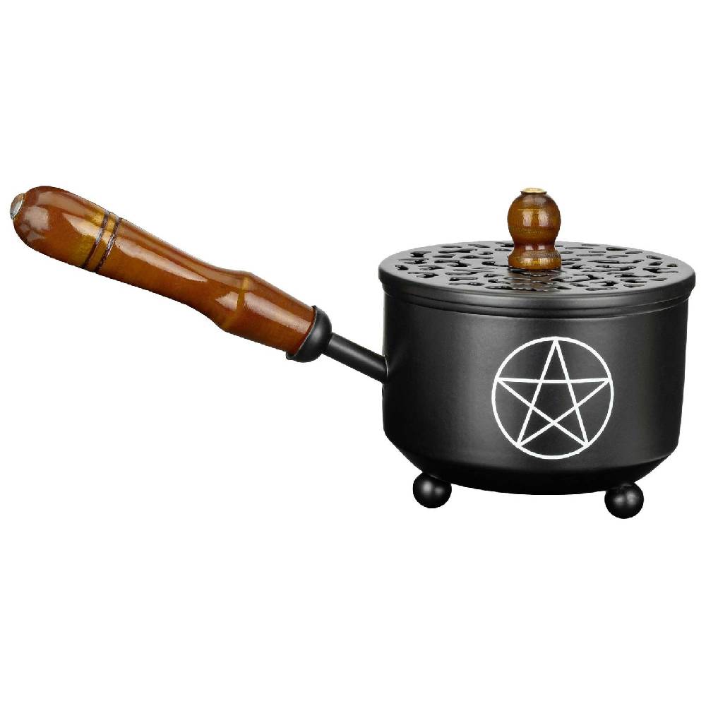 Kunst Und Magie Wicca Räucherpfanne Pentagramm Metall in schwarz Räuchergefäß Weihrauch-Aromatherapie-Brenner