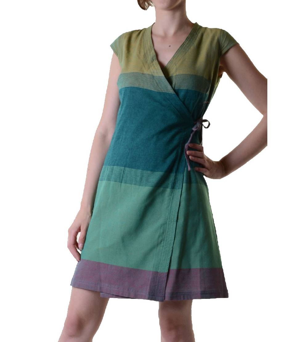 Kunst Und Magie Wickelkleid Tibet Minikleid Tunika Hippie Goa Sommerkleid mehrfarbig