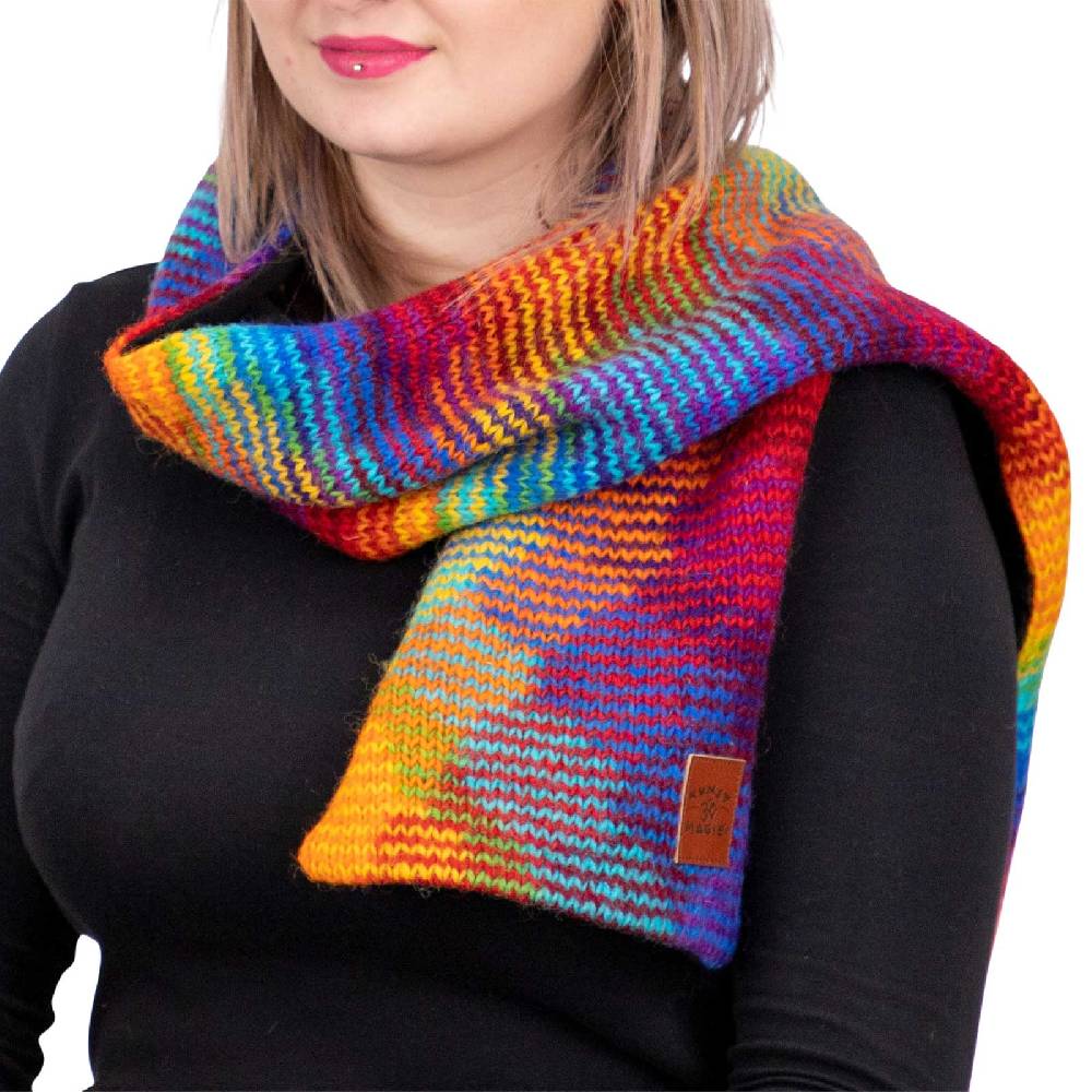 Kunst Und Magie Wollschal Damenschal Strick Schal Wolle Boho Regenbogen Hippie Psy Goa Fair