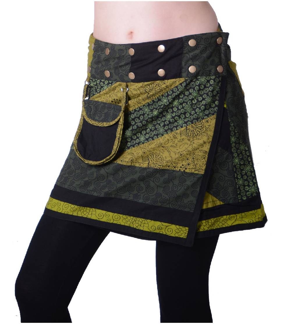 Kunst Und Magie Wunderschöner sommerlicher Wickelrock Minirock Cacheur mit kleiner Tasche ideal für das nächste Festival Goa Hippie Rock