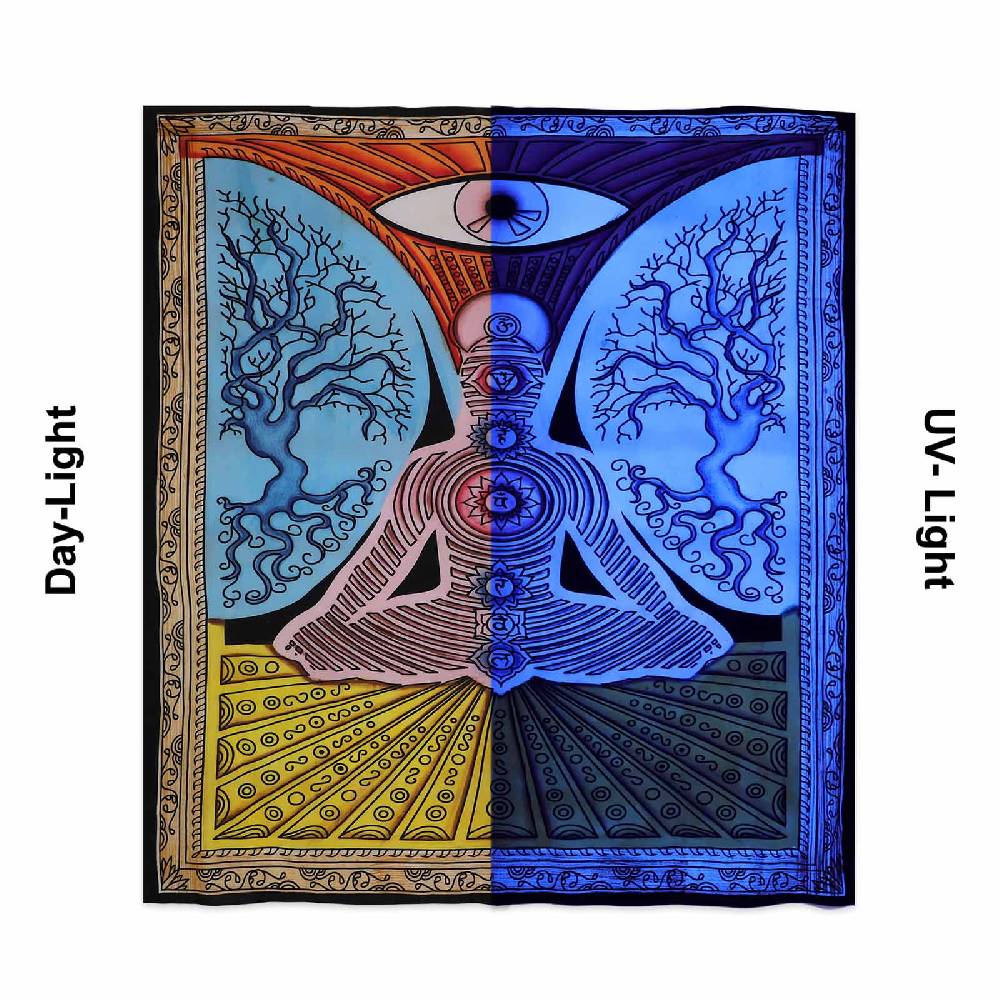 Kunst Und Magie XL Tagesdecke Wandbehang Deko Chakra Yoga Meditation UV Aktiv Ca. 200 X 235 Cm