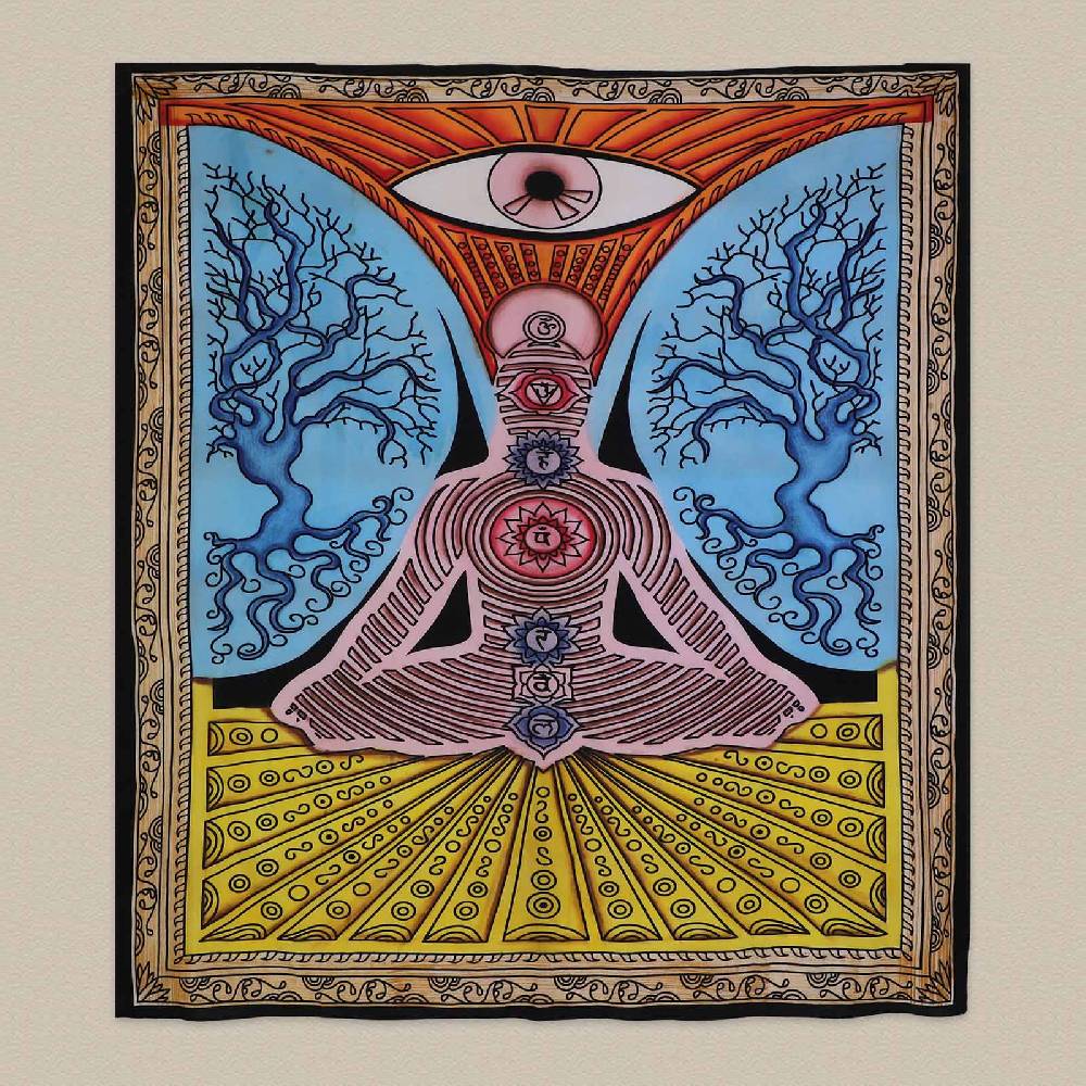 Kunst Und Magie XL Tagesdecke Wandbehang Deko Chakra Yoga Meditation UV Aktiv Ca. 200 X 235 Cm
