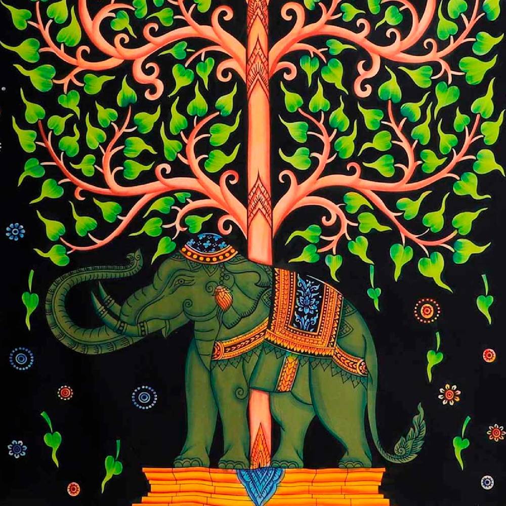 Kunst Und Magie XL Tagesdecke Wandbehang Deko Tuch Elefant Lebensbaum UV Aktiv Ca. 205 X 235 Cm